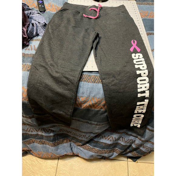 Girls American Crown Sweatpants L Gray Pink Support the Cure - Picture 3 of 3
